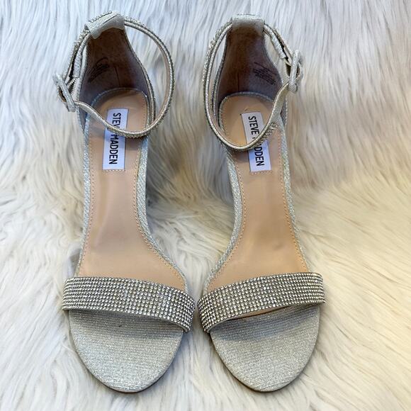 Steve Madden Masquerade Heels Sparkle Crystal Rhinestone Stiletto Sandals Silver - Picture 4 of 12